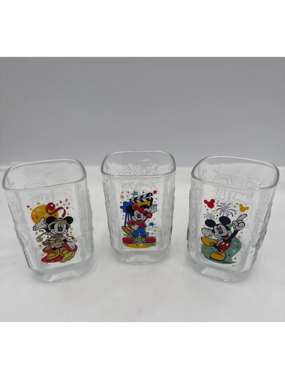 VTG McDonalds Disney World 2000 Celebration Glass Set Of 3 Mickey Mouse Design